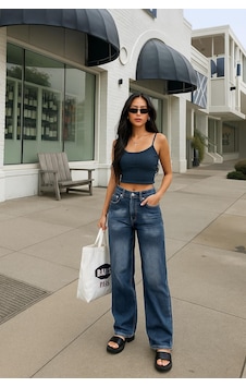 Kadın Yüksek Bel Skater Fit Jean Pantolon Lacivert Kadın Yüksek Bel Skater Fit Jean Pantolon Lacivert