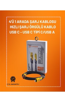 4'ü 1 Arada Usb Hızlı Şarj Ve Veri Kablosu 65w Güç Çoklu Bağlantı 1.2m 4'ü 1 Arada Usb Hızlı Şarj Ve Veri Kablosu 65w Güç Çoklu Bağlantı 1.2m