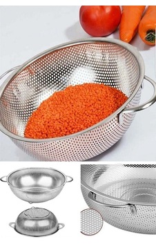 Paslanmaz Çelik Makarna Süzgeci - 26 Cm Paslanmaz Kulplu Ayaklı Süzgeç - Kevgir Diğer Paslanmaz Çelik Makarna Süzgeci - 26 Cm Paslanmaz Kulplu Ayaklı Süzgeç - Kevgir Diğer