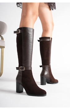 Analin Shoes Kadın Hakiki Deri Ve Süet Detaylı Çift Kemer Tokalı Topuklu Çizme Kahve Analin Shoes Kadın Hakiki Deri Ve Süet Detaylı Çift Kemer Tokalı Topuklu Çizme Kahve