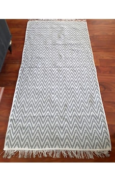 Pamuklu Cotton Kilim Çift Taraflı Yıkanabilir Dekoratif 80x150 - Gri V1 Siyah - Beyaz