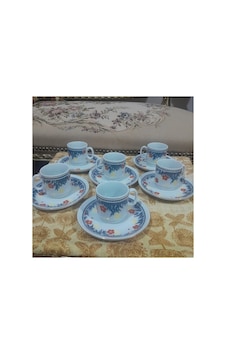 Antika China Damgalı Fincan Takımı Lacivert Lacivert