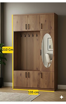 Vestiyer Oval Aynalı Ceviz Renginde 1.sınıf Mdf 210 135