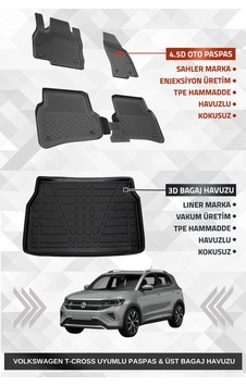 Sahler Volskwagen T-cross 2022+ Uyumlu 4.5d Premium Havuzlu Oto Paspas Ve Liner Marka 3d Üst Bagaj H