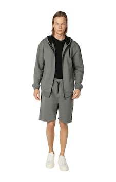 Defys Defy S Erkek Oversize Kapüşonlu Fermuarlı Cepli Sweatshirt Koyu Gri - 527577758 Koyu Gri
