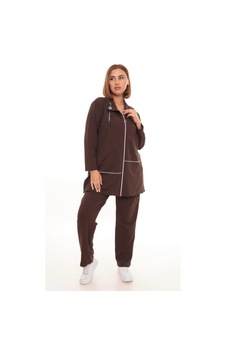 Lady Majestic Büyük Beden Hırka Sweatshirt & Pantolon İkili Takım Kadın Kahverengi Lady Majestic Büyük Beden Hırka Sweatshirt & Pantolon İkili Takım Kadın Kahverengi
