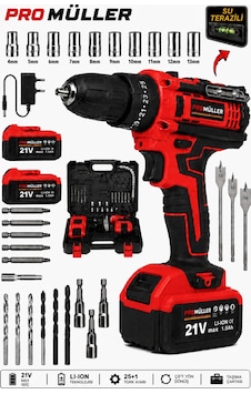 Pro Müller Profesyonel 5800 Xr Profesyonel Darbeli Su Terazili Çift Akülü Şarjlı Matkap 30 Pcs Pro Müller Profesyonel 5800 Xr Profesyonel Darbeli Su Terazili Çift Akülü Şarjlı Matkap 30 Pcs
