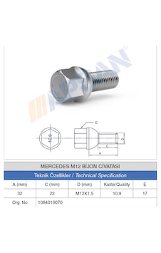 20 Adet Mercedes Bijon Civatsı 22MM 20 Adet Mercedes Bijon Civatsı 22MM