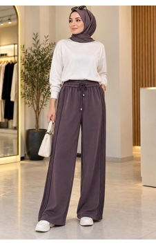 Glare Yanı Nevrürlü Geniş Paça Pantolon Kahverengi - 930772182 Kahverengi