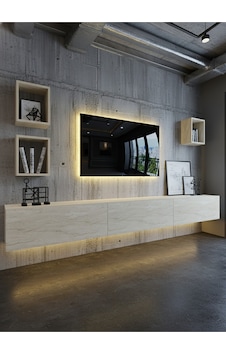 Resital Duvara Monte Ledli 270 Cm Tv Ünitesi Duvar Raflı - Ll6024 Traverten Resital Duvara Monte Ledli 270 Cm Tv Ünitesi Duvar Raflı - Ll6024 Traverten