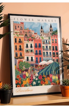 Barselona İspanya Çerçeveli Tablo Seyahat Severlere Salon Ve Ofis İçin Estetik Duvar Dekoru Travel Flower Market