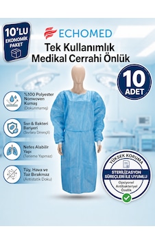 Echomed 10'lu Paket Tek Kullanımlık Medikal Cerrahi Önlük