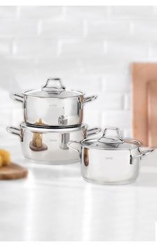 Nehir Silver Klasik 6 Parça Çelik Derin Tencere Seti Nehir Silver Klasik 6 Parça Çelik Derin Tencere Seti
