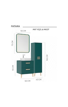 Creavit Patara Lavabo Dolabı 60cm Mat Yeşil Yeşil
