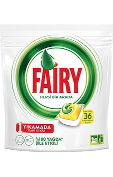 Fairy Hepsi Bir Arada Limon Kokulu 36 Yıkama Bulaşık Makinesi Deterjanı Tableti - Kapsülü Fairy Hepsi Bir Arada Limon Kokulu 36 Yıkama Bulaşık Makinesi Deterjanı Tableti - Kapsülü
