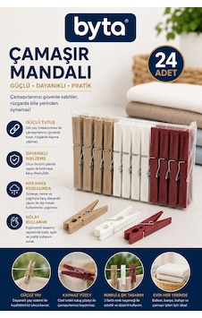 24'lü Plastik Çamaşır Mandalı Güçlü Yaylı Dayanıklı Renkli Mandal Seti Çamaşır Askı Mandalı Diğer