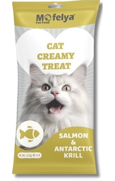 Mofelya Yüksek Proteinli Somonlu & Antartika Krilli Krem Kedi Ödül Maması 15 Gr 4'lü
