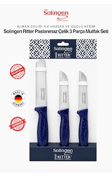Solingen Ritter Mavi 3'lü Keskin Mutfak Bıçağı Seti - Paslanmaz Alman Çeliği Solingen Ritter Mavi 3'lü Keskin Mutfak Bıçağı Seti - Paslanmaz Alman Çeliği