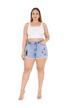 Zanessi Fashıon Zanessi Büyük Beden Denim Şort Kedi Nakışlı Pamuklu Elastan Yazlık Kadın Jean Şort Mavi Zanessi Fashıon Zanessi Büyük Beden Denim Şort Kedi Nakışlı Pamuklu Elastan Yazlık Kadın Jean Şort Mavi