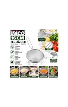 İbico İ22-300 Tel Süzgeç 16cm Sap: 15cm 2 Kulaklı Metal Saplı - 12'li Paket