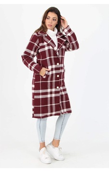 Dip Moda Kadın Düğme Detaylı Cepli Ekose Kaşe Kaban Dp9018 Bordo Dip Moda Kadın Düğme Detaylı Cepli Ekose Kaşe Kaban Dp9018 Bordo