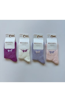 Ekinoks Socks Fiyonk Desenli 4'lü Kız Çocuk Soket Çorap Seti Lila