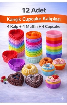 Silikon Karışık Mini Kek Kalıbı, Muffin + Kalp + Cupcake Kalıbı, Tekrar Kullanılabilir-12 Adet Çok Renkli - 904905092 Çok Renkli Silikon Karışık Mini Kek Kalıbı, Muffin + Kalp + Cupcake Kalıbı, Tekrar Kullanılabilir-12 Adet Çok Renkli - 904905092 Çok Renkli