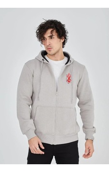 Luz&pos Erkek Baskılı Tam Fermuarlı Kapşonlu Sweatshirt - Boyalı Gri Gri Luz&pos Erkek Baskılı Tam Fermuarlı Kapşonlu Sweatshirt - Boyalı Gri Gri