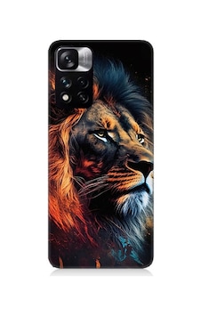 Xiaomi Redmi Note 11 Pro Uyumlu Siyah Fon Aslan Desenli Silikon Kılıf