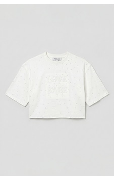 it's basic Kadın Beyaz T-s6-101 Crop Parlak Taşlı Özel Tasarım Örme T-shirt it's basic Kadın Beyaz T-s6-101 Crop Parlak Taşlı Özel Tasarım Örme T-shirt