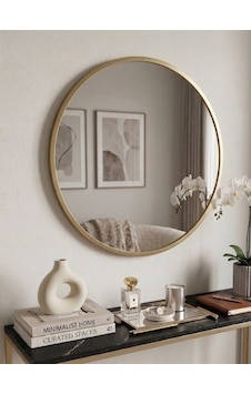 Gold Metal Çerçeveli Yuvarlak Ayna 80Cm Gold Metal Çerçeveli Yuvarlak Ayna 80Cm
