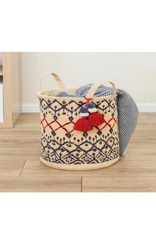 Lüx Otantik Kilim Desenli Çamaşır Sepet Bej