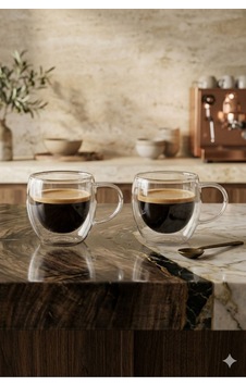 2'li Türk Kahvesi Bardağı Kuplu Espresso Bardağı Çift Cidarlı 80 Ml Şeffat