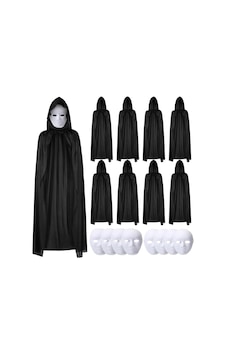 120 Cm Siyah Kapüşonlu Pelerin Ve Boyanabilir Karton Maske 8 Li Set Diğer
