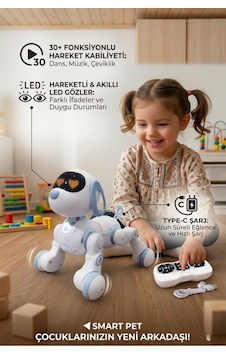 Ucuzuna Bak Oyuncak Hareketli Uzaktan  Kumandalı 30 Fonksiyonlu Akıllı Robot Kedi Köpek Led Gözlü Kafa Sensörlü