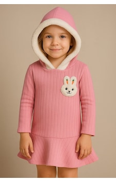 Aden Kids Tavşan Desenli Kapüşonlu Kız Çocuk Elbisesi Pamuk Dizüstü Günlük Mini Model Pembe Aden Kids Tavşan Desenli Kapüşonlu Kız Çocuk Elbisesi Pamuk Dizüstü Günlük Mini Model Pembe