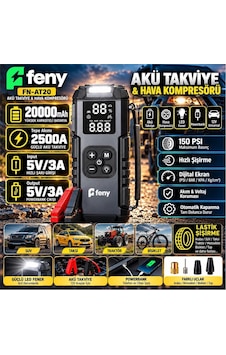 Feny Fn-at20 20.000 Mah 5v-3a Akü Takviye Ve Hava Kompresörü Lastik Şişirme- Powerbank Çantalı