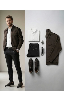 Bys Beystil Erkek Kahverengi Slim Fit Gömlek Yaka Fermuarlı Hırka 2442