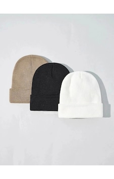 Minacarin Eke Tekstil Unisex Katlamalı 3'lü Bere Seti Siyah - Beyaz - Taş Siyah - Lila Minacarin Eke Tekstil Unisex Katlamalı 3'lü Bere Seti Siyah - Beyaz - Taş Siyah - Lila