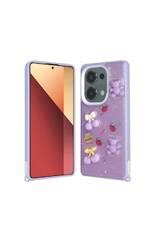 Zore Poco M6 Pro 4g Kılıf Parlayan Simli Kabartma Figürlü Omsy Cevze Kapak - Mor Ayı