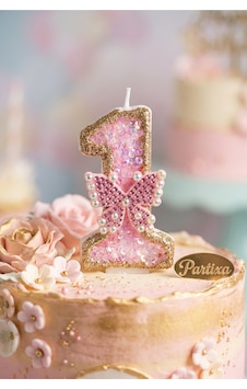 Pembe Taşlı Kelebekli Rakam Mum Doğum Günü Pasta Süsü Çok Renkli