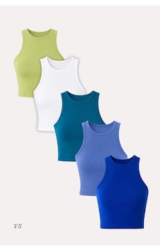 5'li Kadın Pamuklu Likralı Ribana Fitilli Crop Atlet Tişört 27120 Saks Mavi 5'li Kadın Pamuklu Likralı Ribana Fitilli Crop Atlet Tişört 27120 Saks Mavi