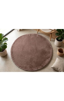 Kahverengi Tavşan Tüyü Halı Yuvarlak Cotton Taban