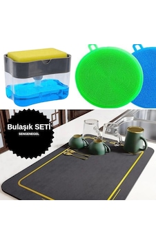 Sengenegel 3'lü Set Bulaşık Su Emici Özellikli Kurutma Matı Tükenmez Sünger Hazneli Bulaşık Süngeri Çok Renkli
