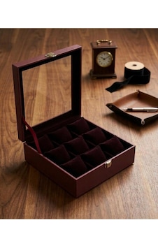 Premium 9 Yuvalı Deri Kaplama Cam Kapaklı Şık Tasarım Saat Saklama Kutusu Ebat 23x25 Cm Bordo Premium 9 Yuvalı Deri Kaplama Cam Kapaklı Şık Tasarım Saat Saklama Kutusu Ebat 23x25 Cm Bordo