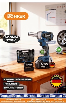 Alman Designe 600 Nm +cırcır 40 Parça Çift Akülü Kömürsüz Akülü Somun Sıkma Sökme Makinesi