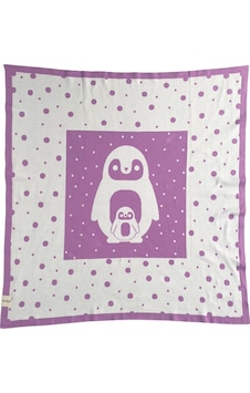 Organik Triko Bebek Örtüsü, Penguen 80x90 , Lila Organik Triko Bebek Örtüsü, Penguen 80x90 , Lila