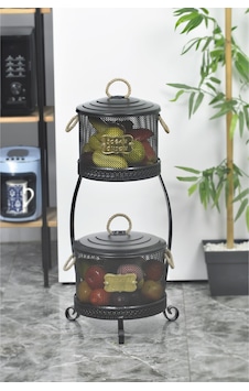 Metal Ferforje Standlı Yeni Model Delikli Patates Soğanlık Siyah Metal Ferforje Standlı Yeni Model Delikli Patates Soğanlık Siyah