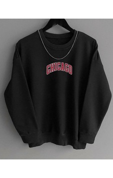 Azizi Lunavısıta Chicago Baskılı Siyah Sweat SIYAH