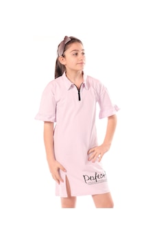 Toontoy Kız Çocuk Baskılı Regular Fit Gömlek Yaka Fermuarlı Kısa Kollu Elbise - Yırtmaç Detaylı & Açık Lila Toontoy Kız Çocuk Baskılı Regular Fit Gömlek Yaka Fermuarlı Kısa Kollu Elbise - Yırtmaç Detaylı & Açık Lila